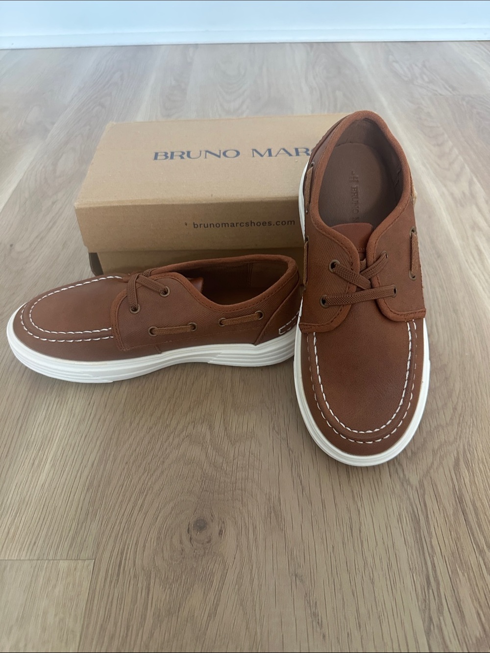 Kids Brown Dress Boat Shoes with White Outsole - Picture 2 of 2
